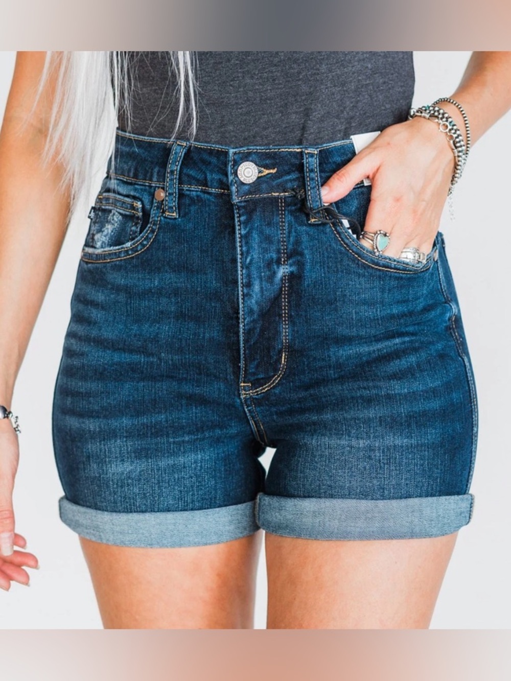 Judy Blue High Waist Tummy Control Cool Denim Shorts NWT Sz Large